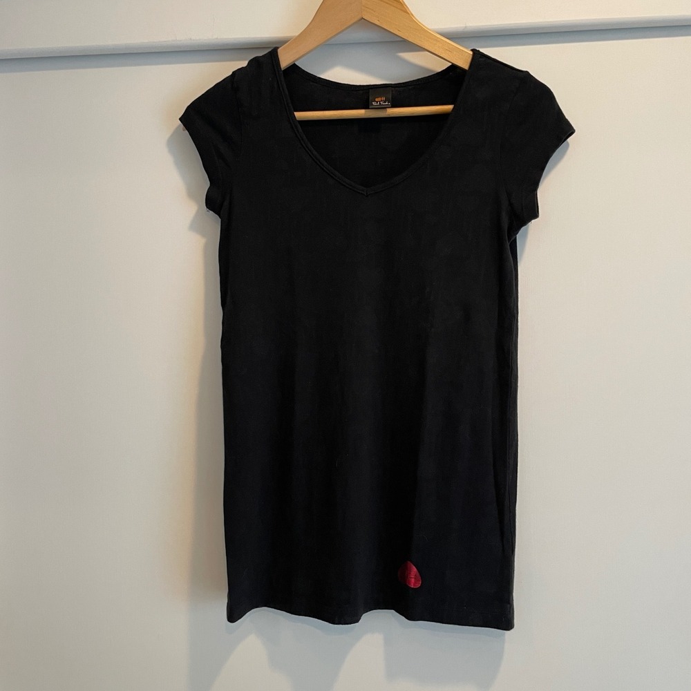 Paul Frank Vintage 2006 Black V-Neck T-Shirt Tonal Julius Monkey Print Slim Fit